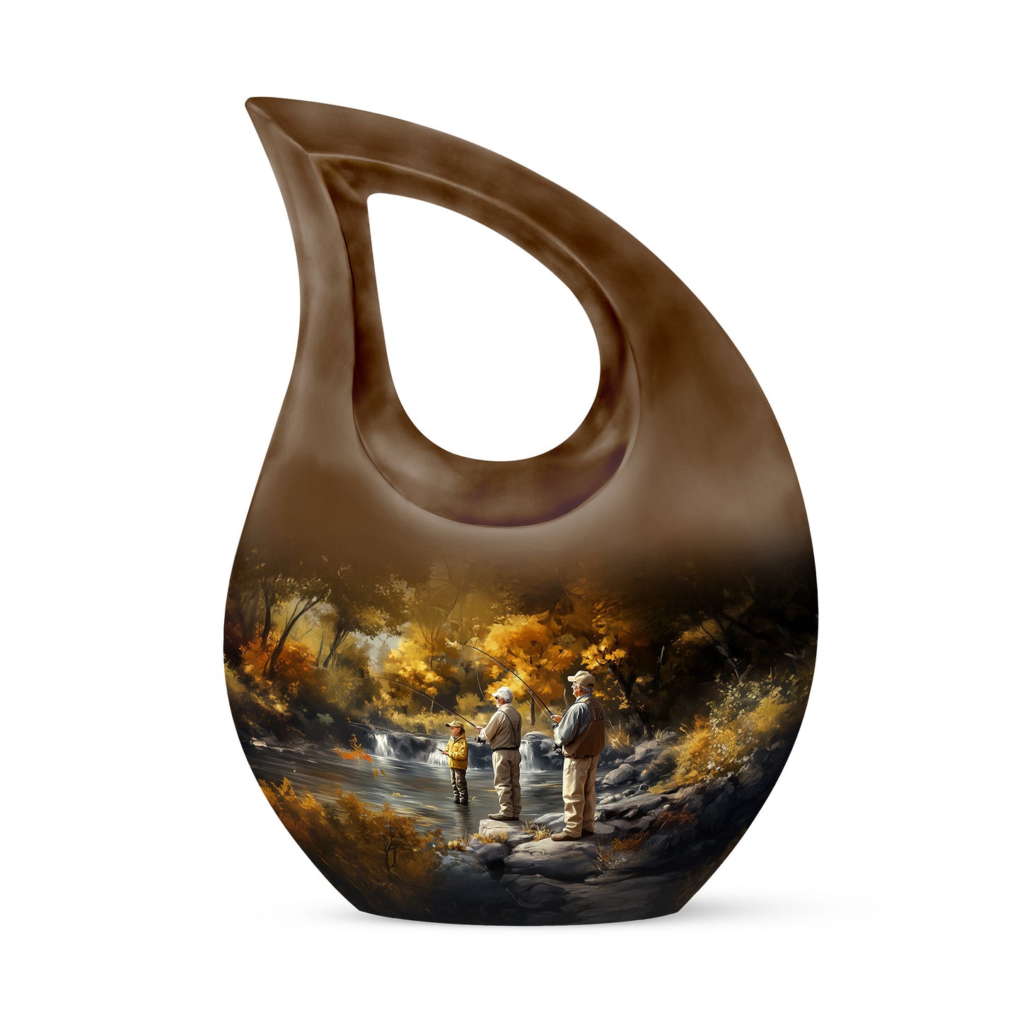 Gold Fishing Haven Cremation Urns for Human Ashes - 10-inch, 200 cu in - Yatskia