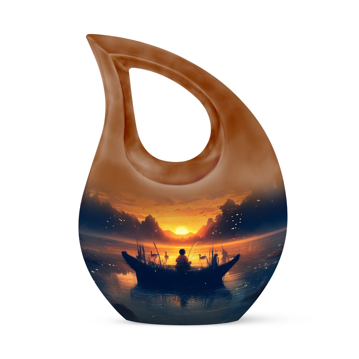 Gold Fishing Honor Cremation Urns for Human Ashes - 10-inch, 200 cu in - Yatskia