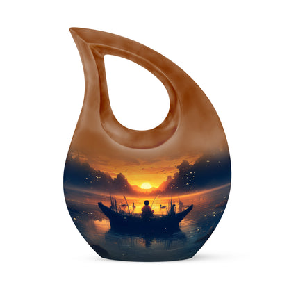 Gold Fishing Honor Cremation Urns for Human Ashes - 10-inch, 200 cu in - Yatskia