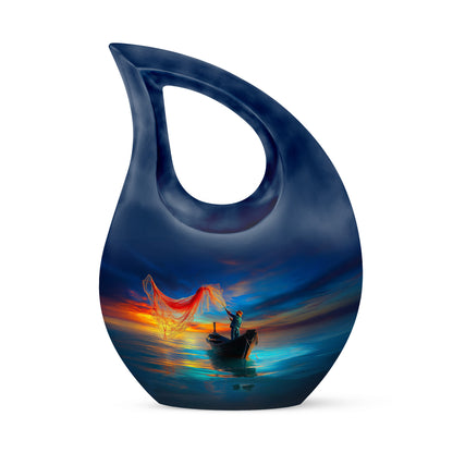 Personalized Magnificent Fishing Cremation Urns - Blue 10-inch, 200 cu in - Yatskia