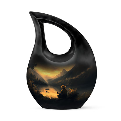Gold Fishing Remembrance Cremation Urns for Human Ashes - 10-inch, 200 cu in - Yatskia