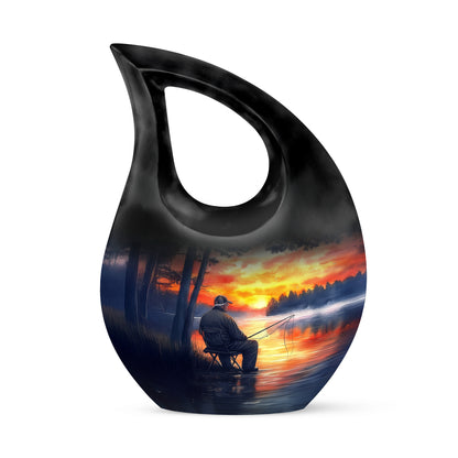 Blue Fishing Haven Cremation Urns for Human Ashes - 10-inch, 200 cu in - Yatskia