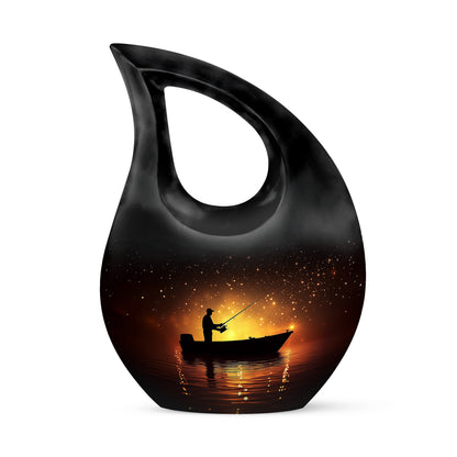 Luminous Red Fishing Homage Urn for Human Ashes - 10-inch, 200 cu in - Yatskia