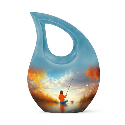 Timeless Teal Fishing Cremation Urn for Ashes - 10-inch, 200 cu in - Yatskia