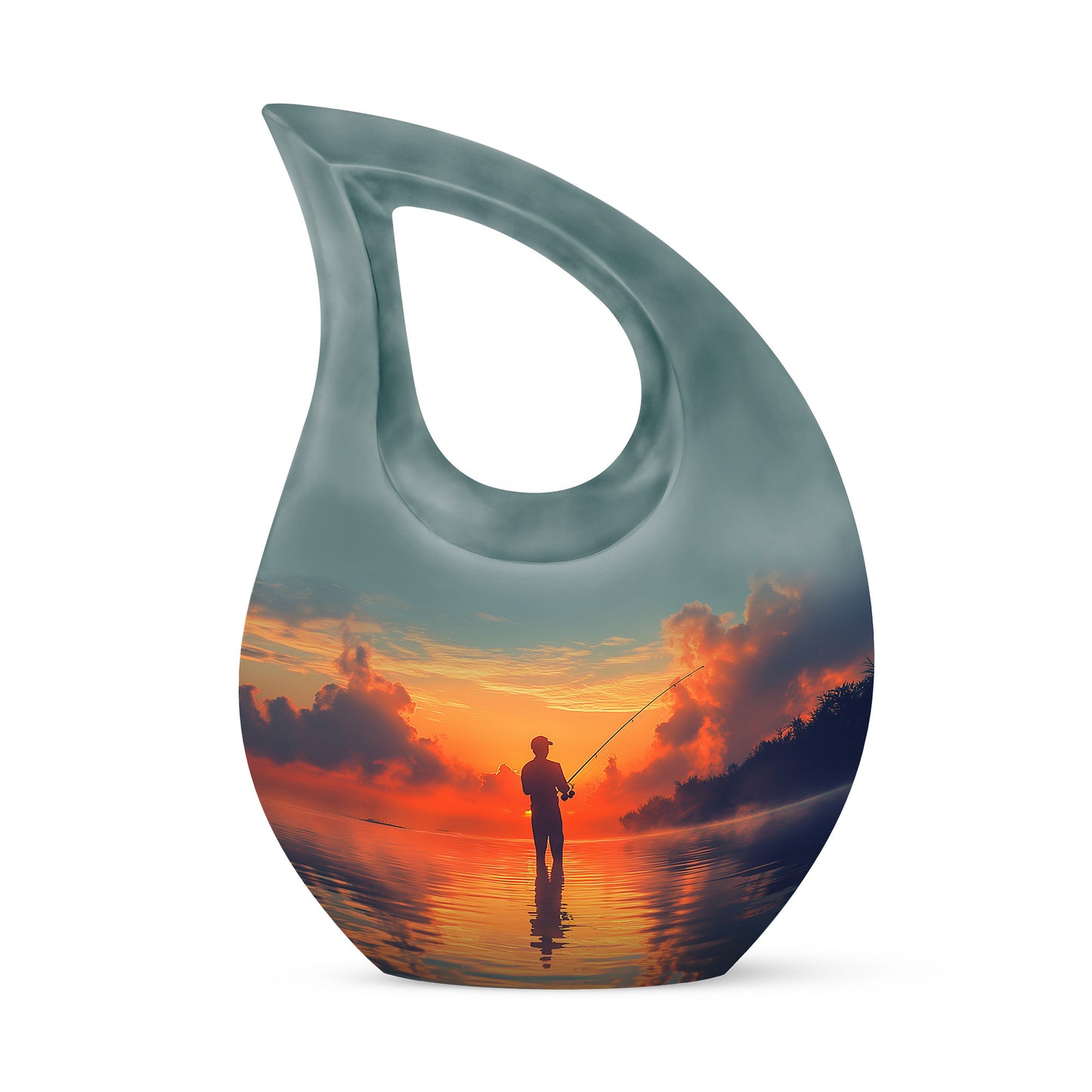 Resplendent Teal Fishing Cremation Urn for Ashes - 10-inch, 200 cu in - Yatskia