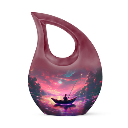 Personalized Pink Heavenly Fishing Cremation Urns for Human Ashes - 10-inch, 200 cu in - Yatskia
