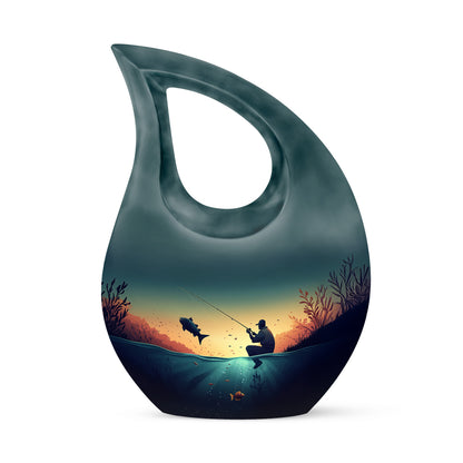 Personalized Teal Heavenly Fishing Cremation Urns for Human Ashes - 10-inch, 200 cu in - Yatskia