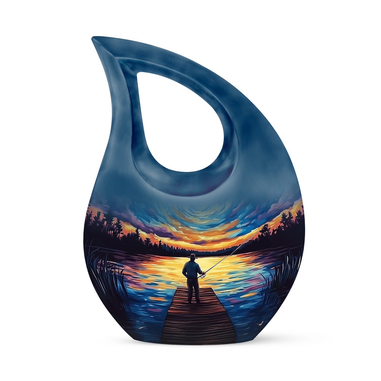 Remarkable Fishing Memorial Cremation Urns - Blue 10-inch, 200 cu in - Yatskia