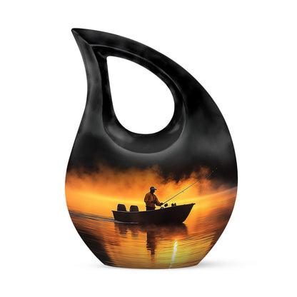Inspiring Red Fishing Devotion Urn for Human Ashes - 10-inch, 200 cu in - Yatskia