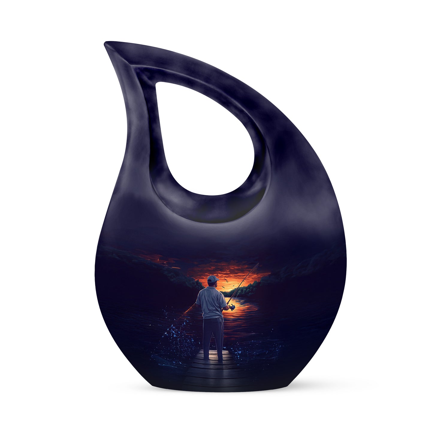 Personalized Blue Steadfast Fishing Cremation Urns for Human Ashes - 10-inch, 200 cu in - Yatskia
