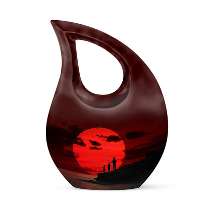 Harmonious Fishing Cremation Urns for Human Ashes - Red 10-inch - Yatskia
