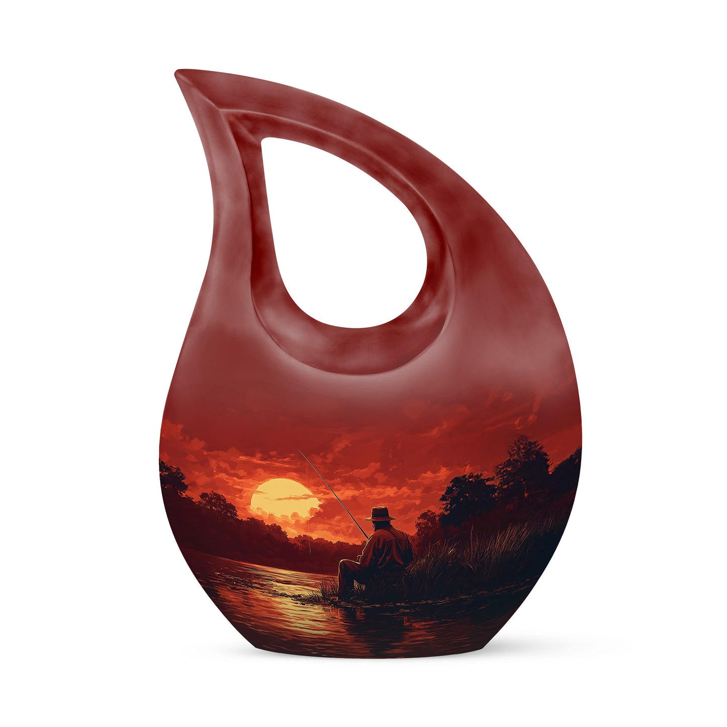 Personalized Red Revered Fishing Cremation Urns for Human Ashes - 10-inch, 200 cu in - Yatskia
