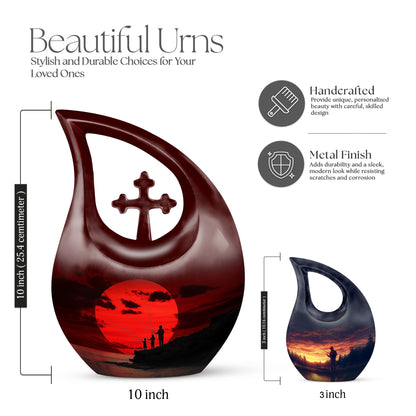 Orchid Purple Fishing Cremation Urn back view with polished surface - cross and fishing combined in spiritual memorial design - mini keepsake memorial for portion of cremation ashes