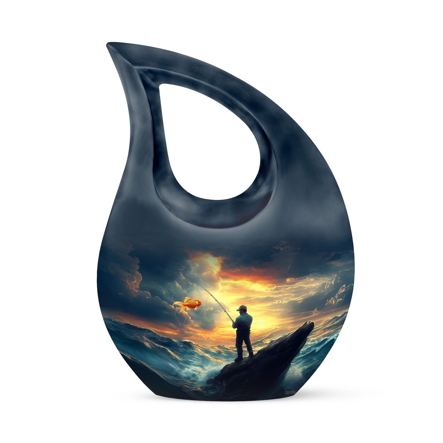 Personalized Blue Fishing Cremation Urns for Ashes - Enchanting 10-inch - Yatskia