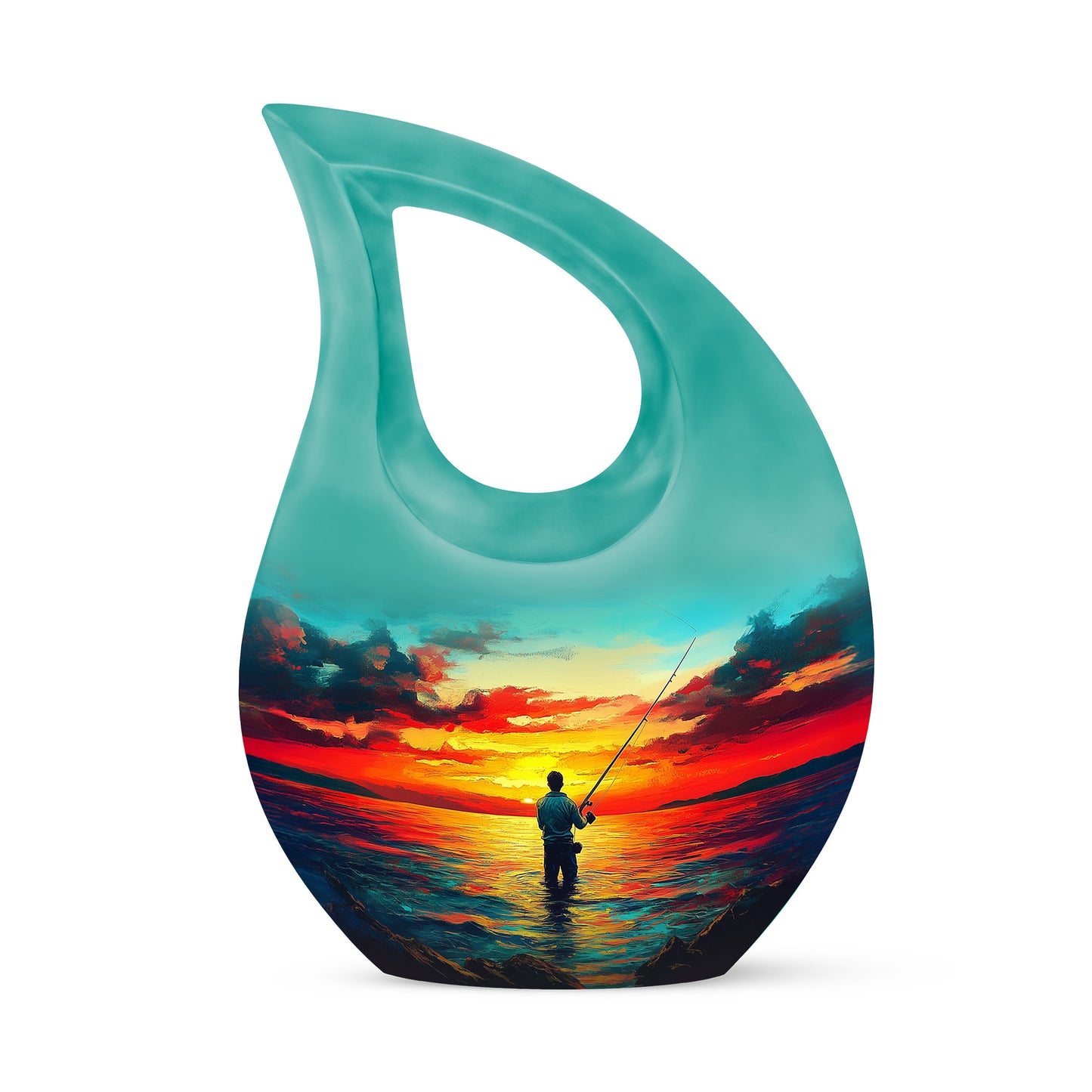 Divine Teal Fishing Cremation Urn for Ashes - 10-inch, 200 cu in - Yatskia