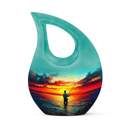 Divine Teal Fishing Cremation Urn for Ashes - 10-inch, 200 cu in - Yatskia