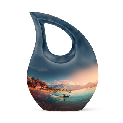 Blue Fishing Cremation Urns - Opulent Passage 10-inch, 200 cu in - Yatskia