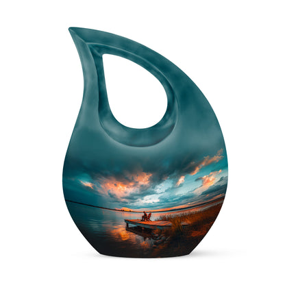 Timeless Teal Fishing Cremation Urn for Ashes - 10-inch, 200 cu in - Yatskia