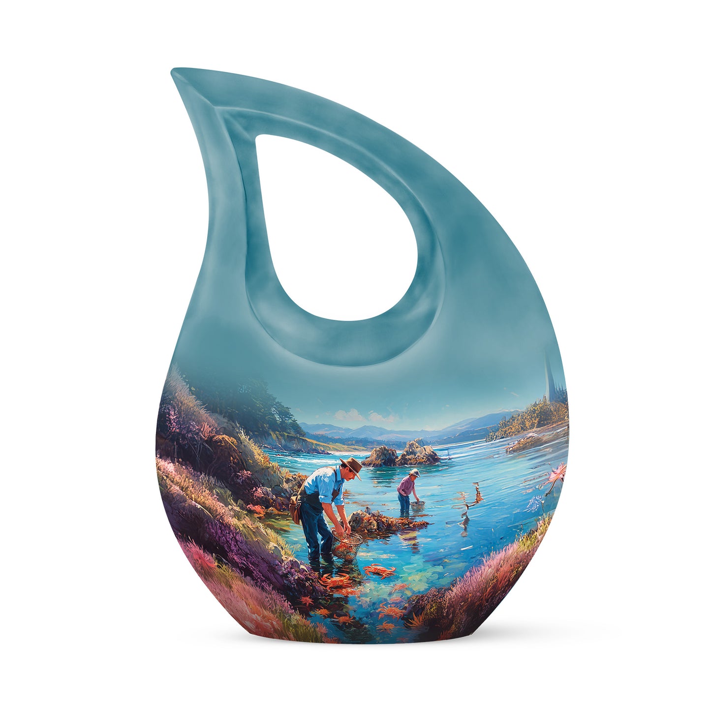 Blessed Fishing Cremation Urns for Human Ashes - Teal 10-inch - Yatskia