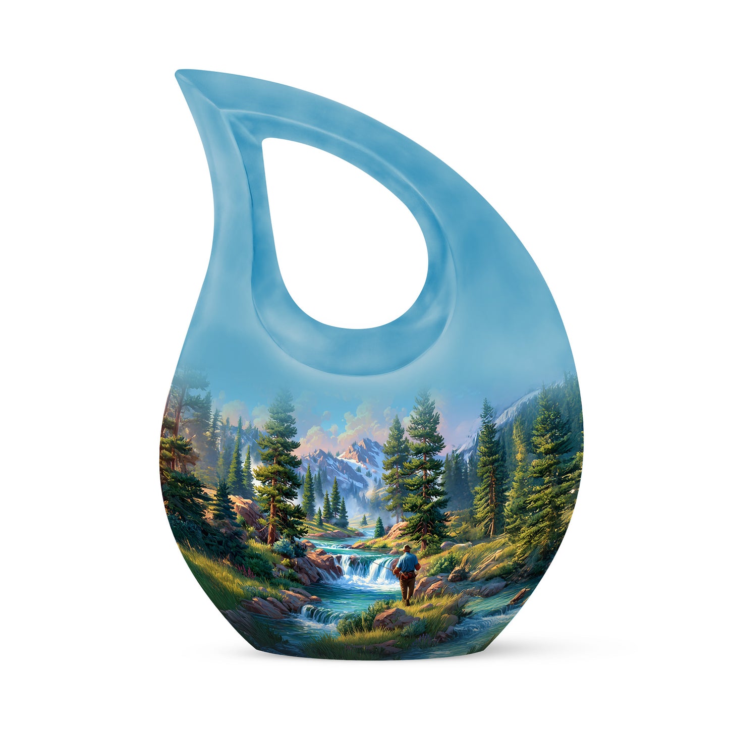 Personalized Blue Revered Fishing Cremation Urns for Human Ashes - 10-inch, 200 cu in - Yatskia