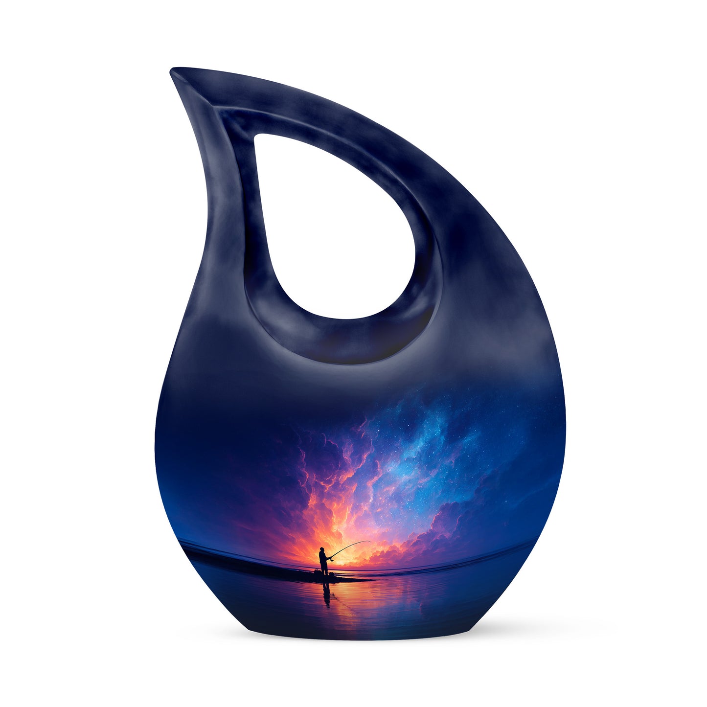 Graceful Blue Fishing Commemoration Urn for Human Ashes - 10-inch, 200 cu in - Yatskia