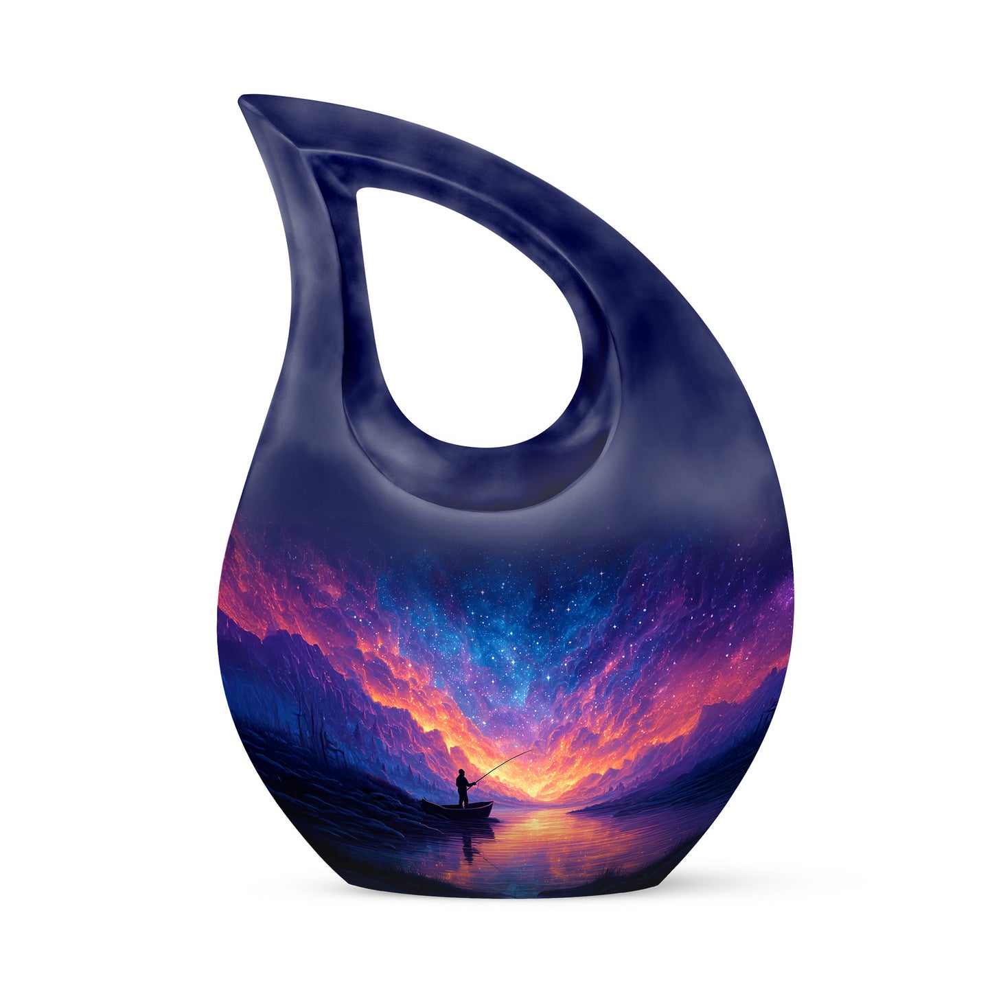 Inspiring Blue Fishing Dedication Urn for Human Ashes - 10-inch, 200 cu in - Yatskia