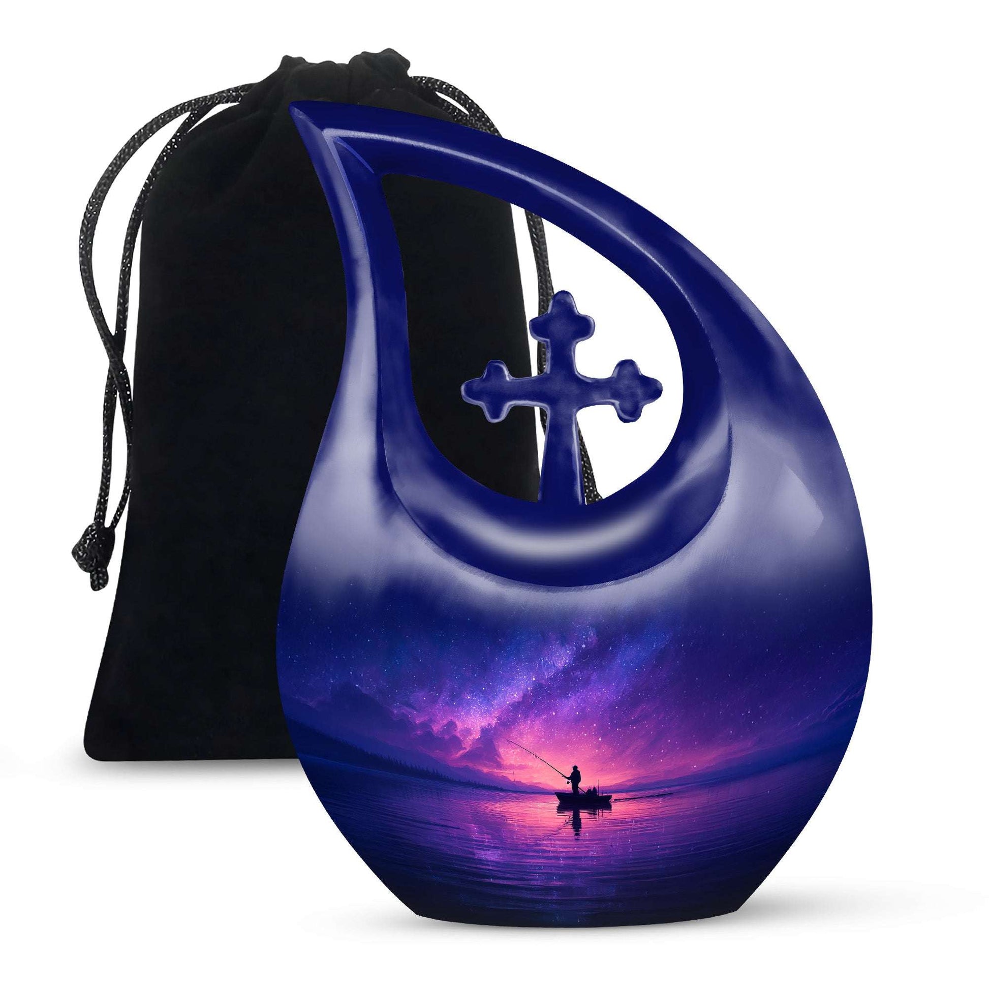 Fishing Cremation Ashes Urns Combo – Starry Night Purple Urn for Adult Human Ashes