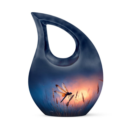 Blue Dragonfly Reflection Cremation Urns for Human Ashes - 10-inch, 200 cu in - Yatskia