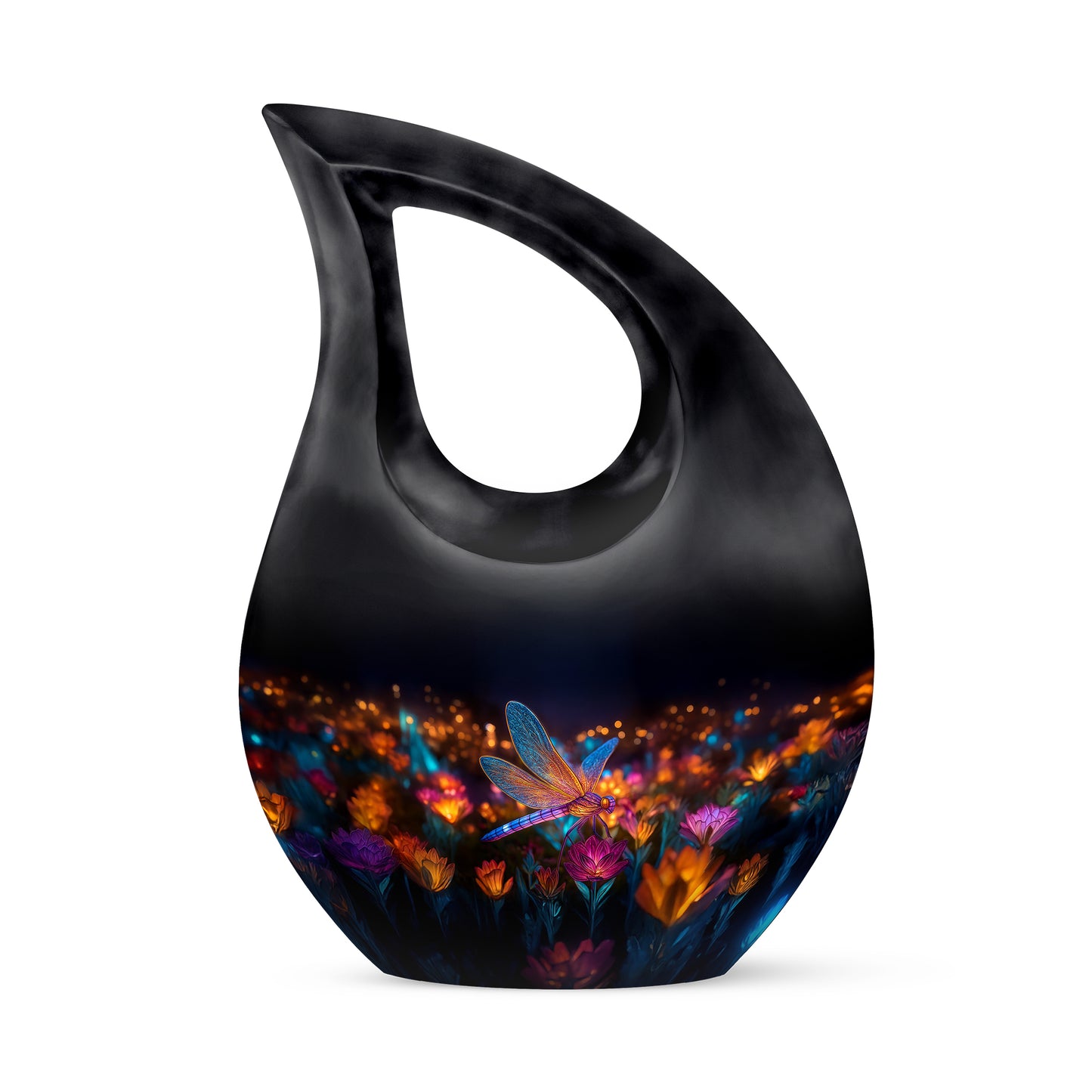 Stunning Black Dragonfly Farewell Urn for Human Ashes - 10-inch, 200 cu in - Yatskia