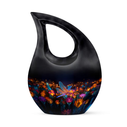 Stunning Black Dragonfly Farewell Urn for Human Ashes - 10-inch, 200 cu in - Yatskia