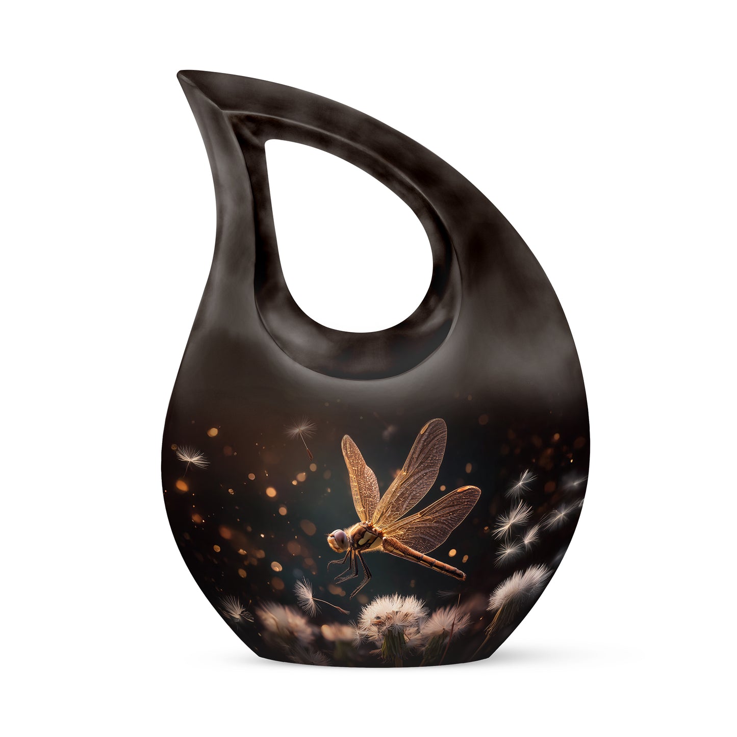 Radiant Dragonfly Memorial Cremation Urns - Black 10-inch, 200 cu in - Yatskia