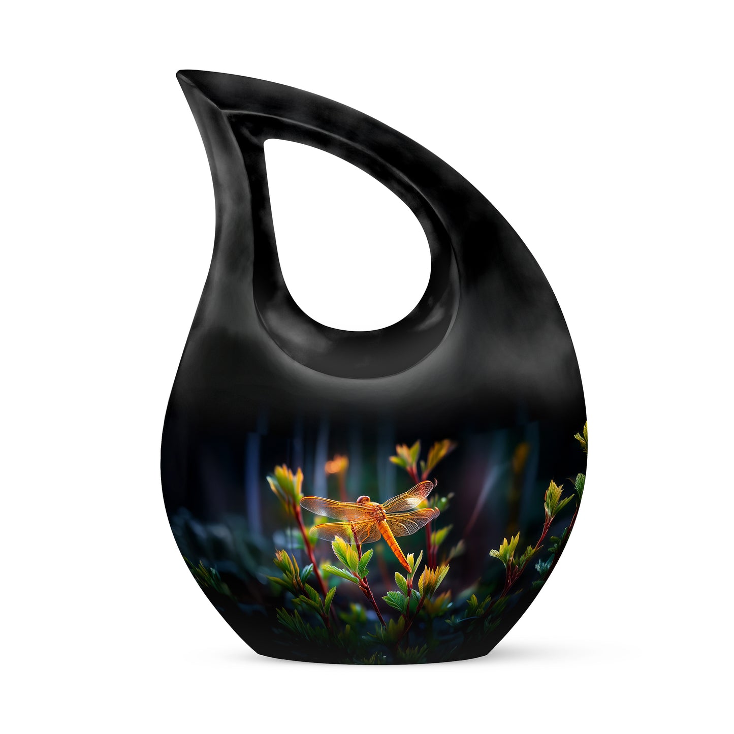 Personalized Black Cherished Dragonfly Cremation Urns for Human Ashes - 10-inch, 200 cu in - Yatskia