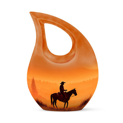 Gold Cowboy Benediction Cremation Urns for Human Ashes - 10-inch, 200 cu in - Yatskia