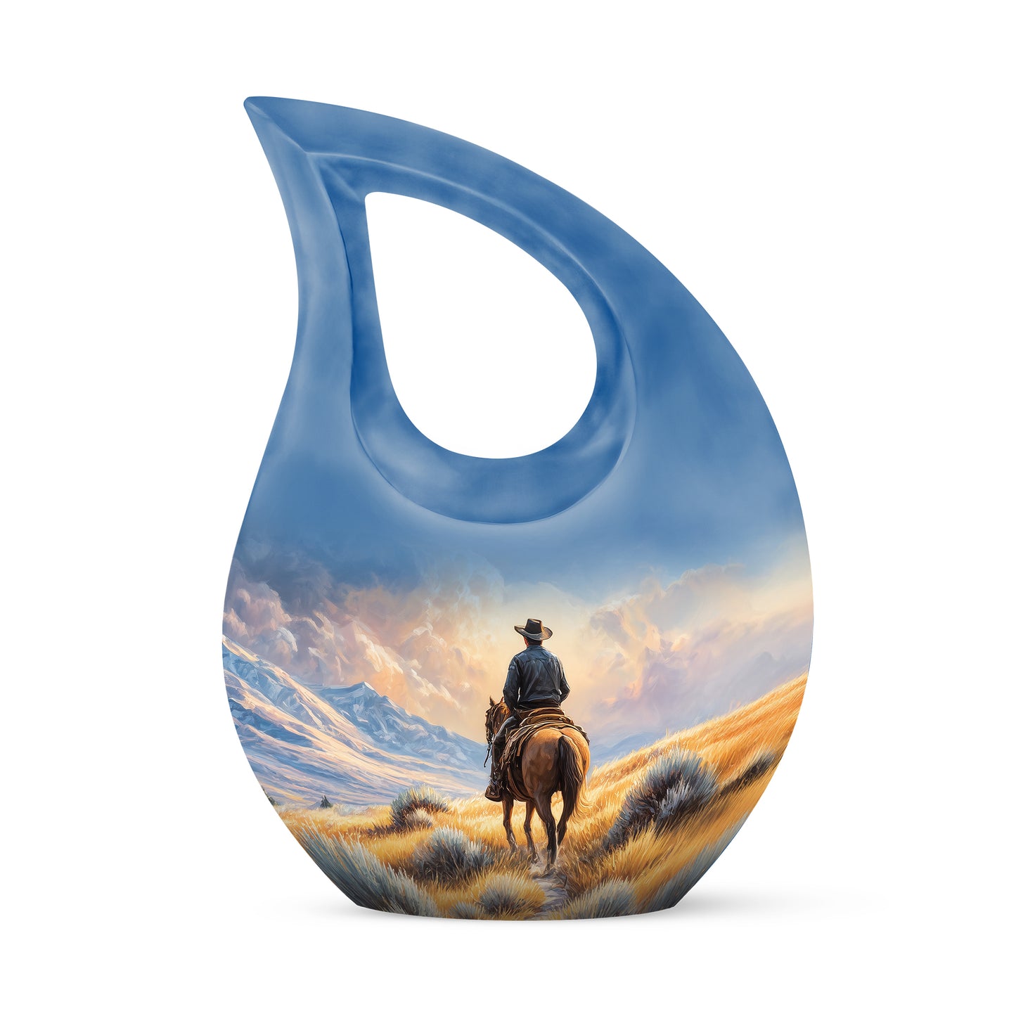 Gold Treasured Cowboy Cremation Urns for Human Ashes - 10-inch, 200 cu in - Yatskia