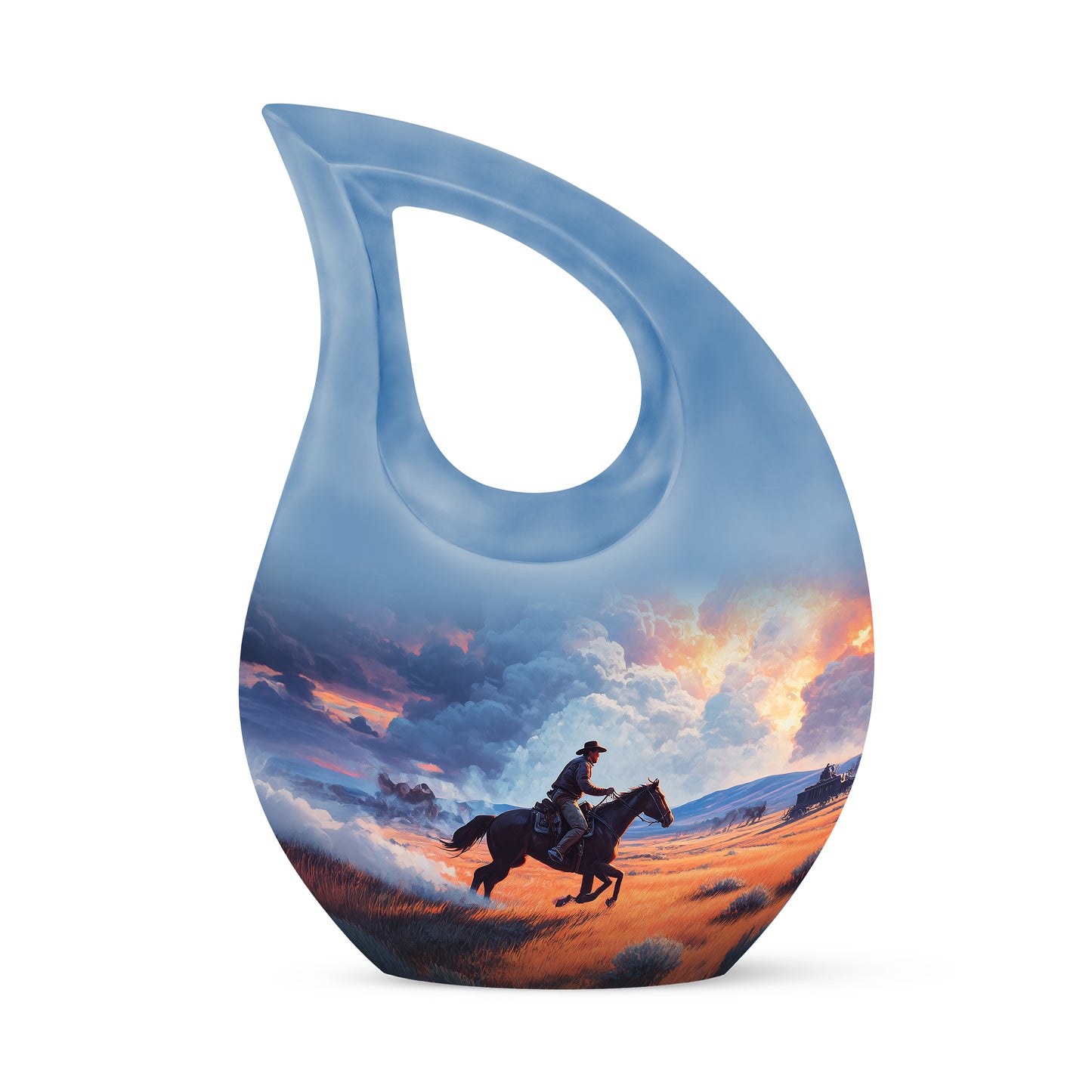 Divine Blue Cowboy Cremation Urn for Ashes - 10-inch, 200 cu in - Yatskia