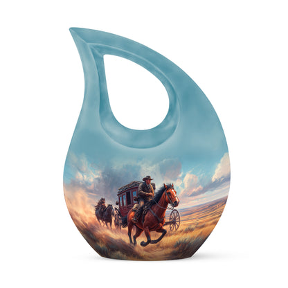 Ethereal Cowboy Memorial Cremation Urns - Blue 10-inch, 200 cu in - Yatskia