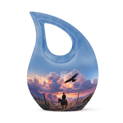 Personalized Cowboy Cremation Urns - Pristine Blue 10-inch, 200 cu in - Yatskia