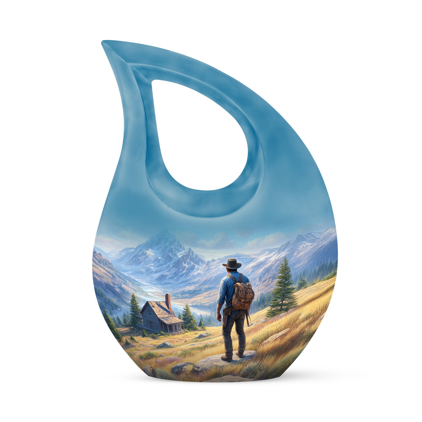 Inspiring Blue Cowboy Homage Urn for Human Ashes - 10-inch, 200 cu in - Yatskia