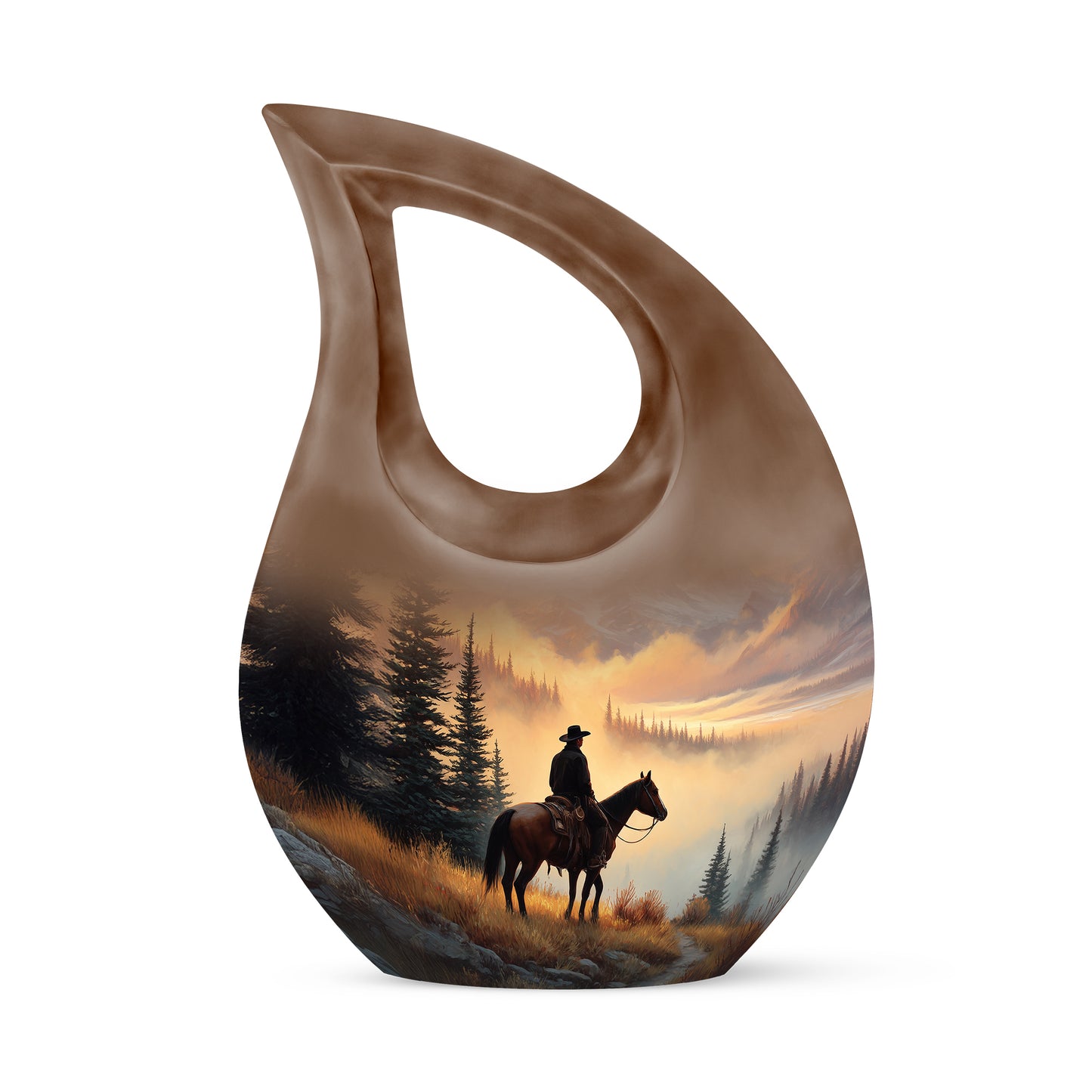 Luminous Gold Cowboy Keepsake Urn for Human Ashes - 10-inch, 200 cu in - Yatskia