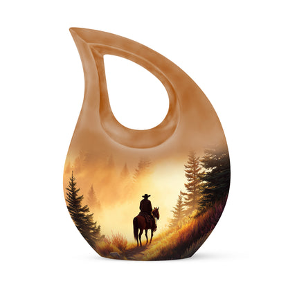 Harmonious Cowboy Cremation Urns for Human Ashes - Gold 10-inch - Yatskia