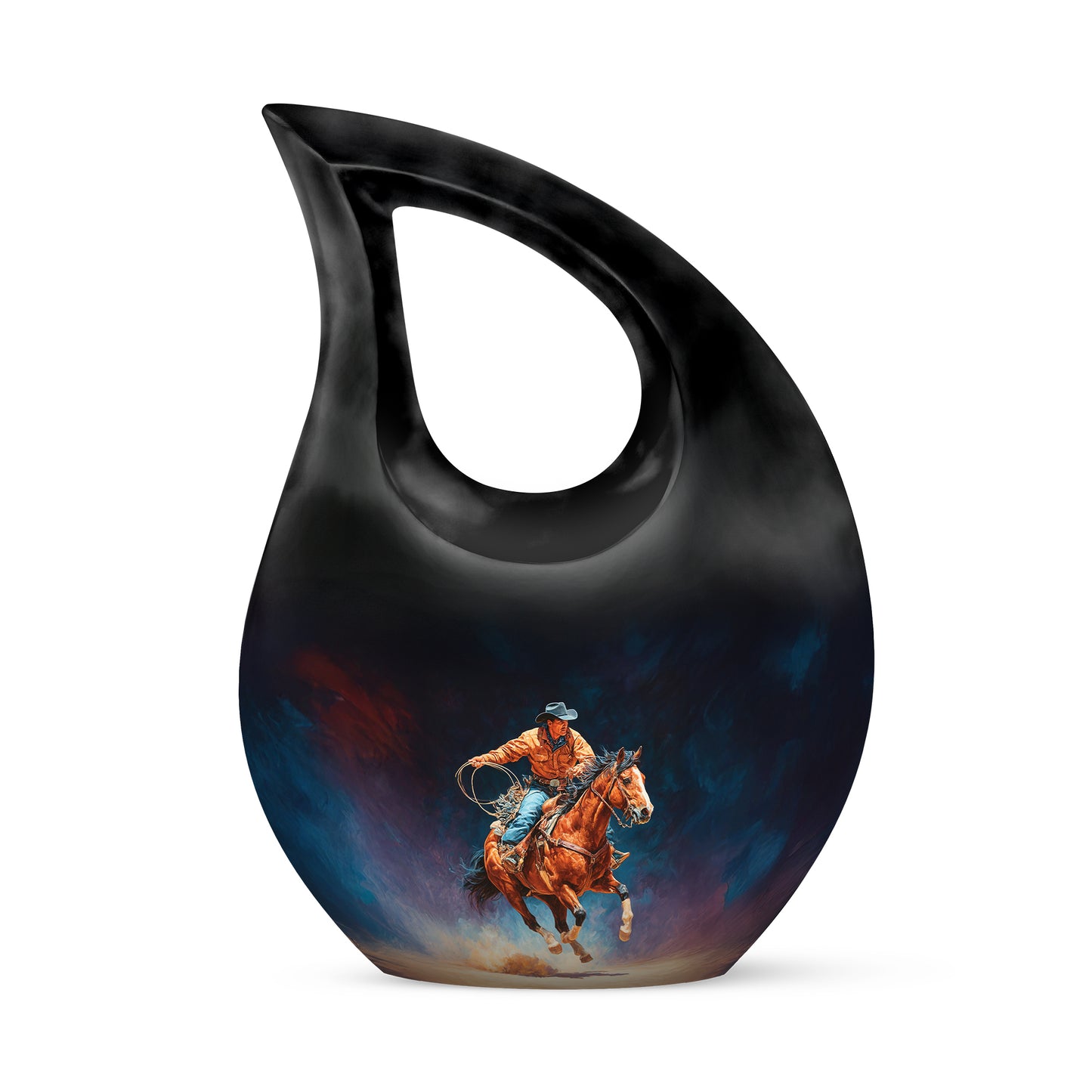Black Sacred Cowboy Cremation Urns for Human Ashes - 10-inch, 200 cu in - Yatskia