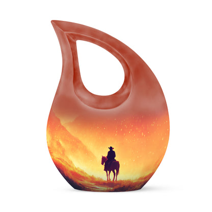 Gold Comforting Cowboy Memorial Urn for Ashes - 10-inch, 200 cu in - Yatskia