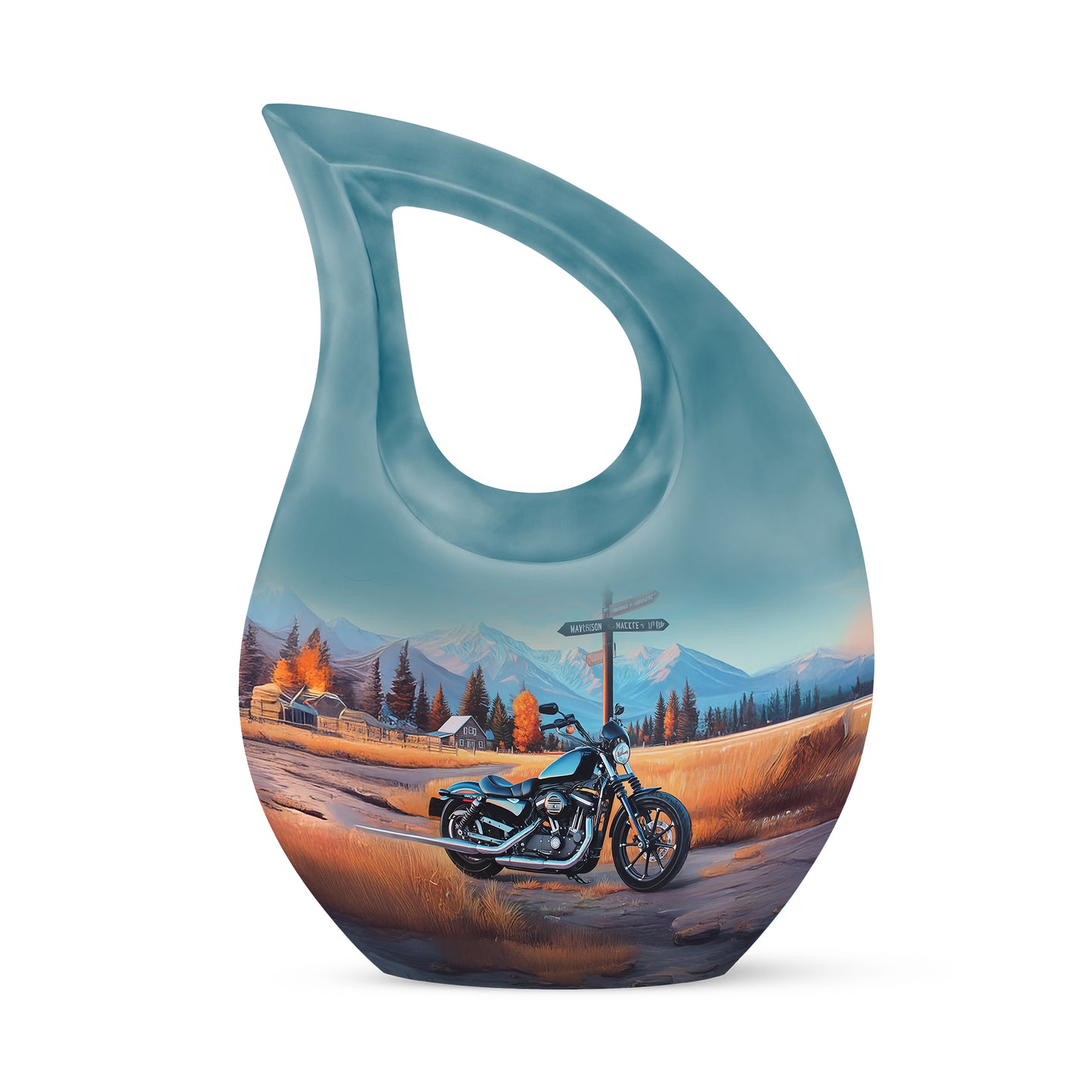 Luminous Blue Bike Benediction Urn for Human Ashes - 10-inch, 200 cu in - Yatskia