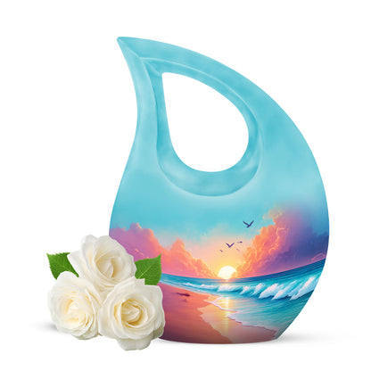 Radiant Beach Memorial Cremation Urns - Teal 10-inch, 200 cu in - Yatskia