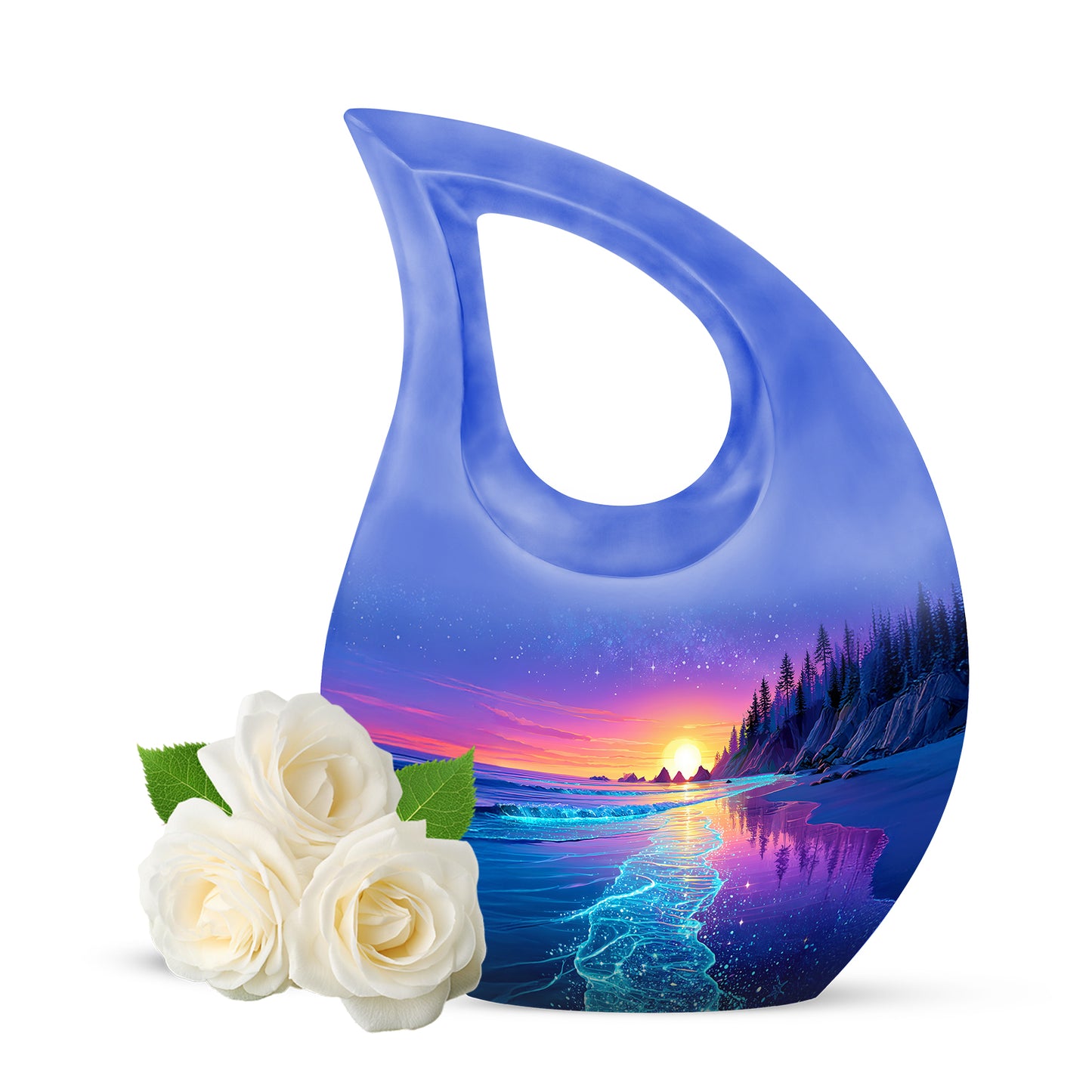 Lustrous Beach Cremation Urns for Human Ashes - Blue 10-inch - Yatskia