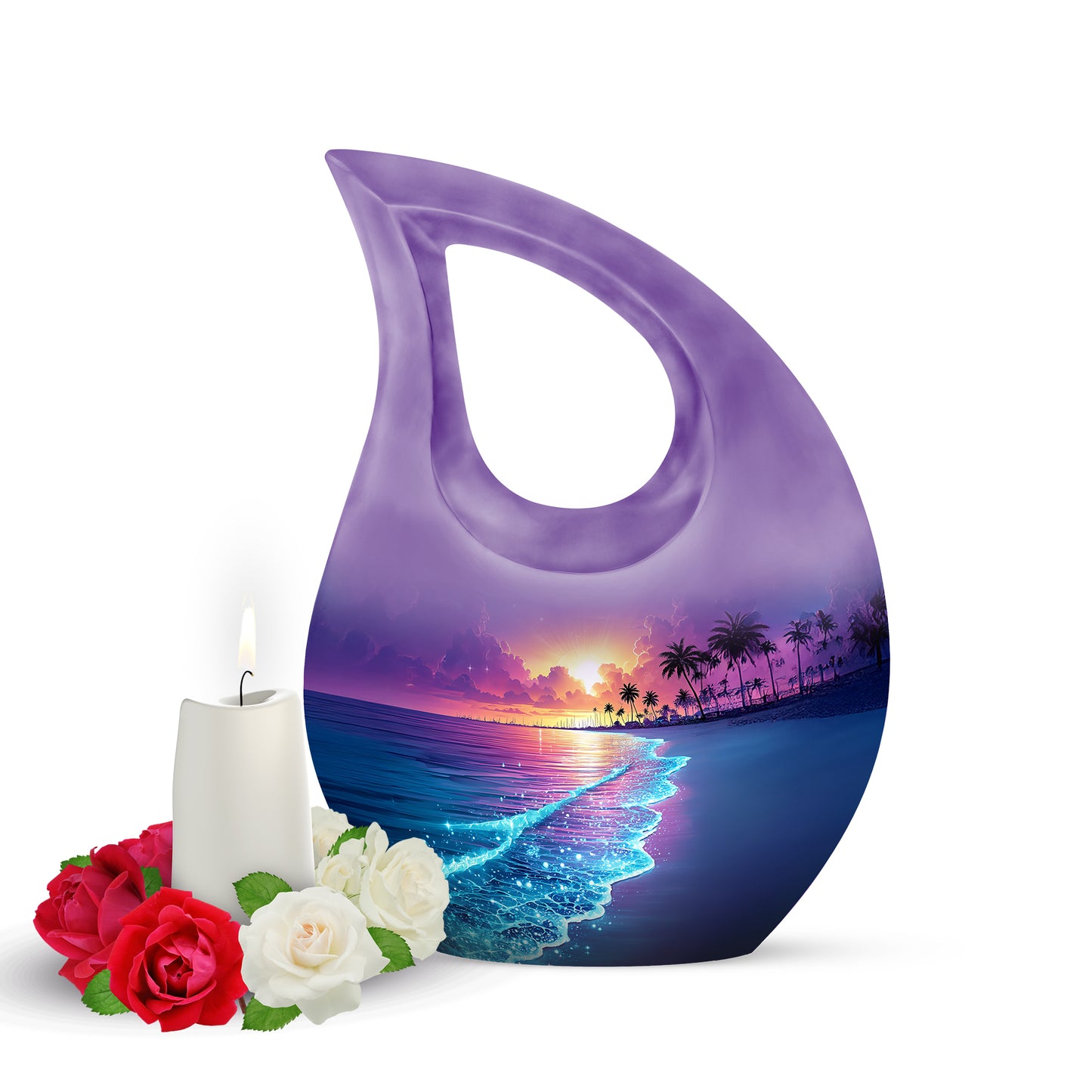 Dignified Blue Beach Cremation Urn for Ashes - 10-inch, 200 cu in - Yatskia