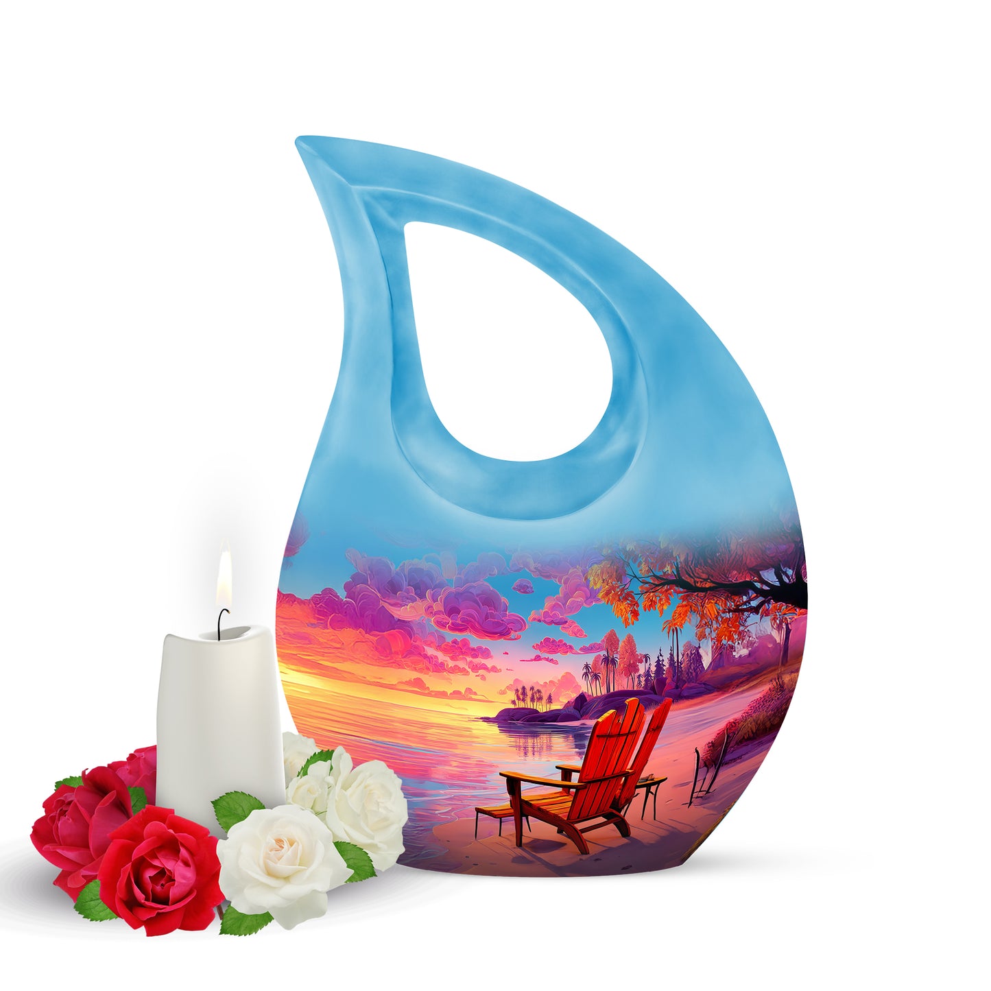 Blue Venerable Beach Cremation Urns for Human Ashes - 10-inch, 200 cu in - Yatskia