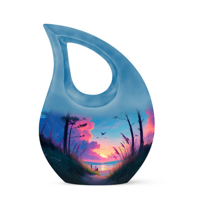 Blue Sacred Beach Cremation Urns for Human Ashes - 10-inch, 200 cu in - Yatskia