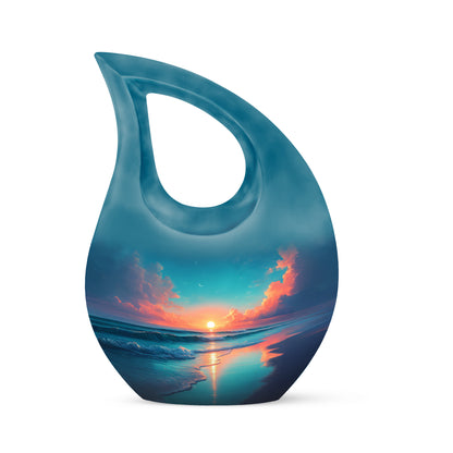 Resplendent Blue Beach Cremation Urn for Ashes - 10-inch, 200 cu in - Yatskia