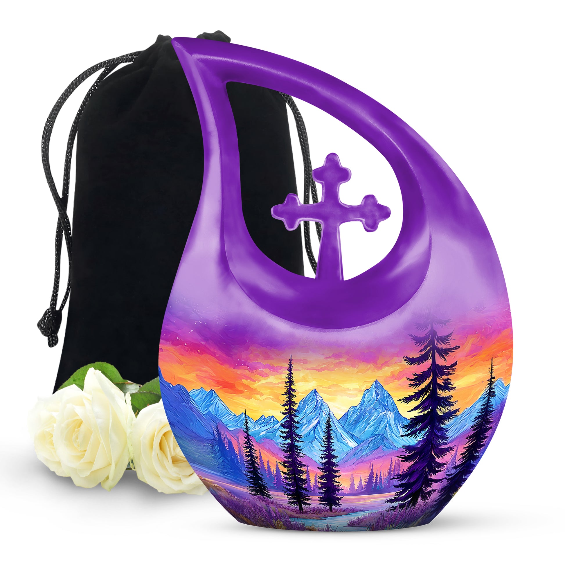 Sky Blue Beach Cremation Urn top-down view of secure threaded lid - cross and beach combined in spiritual memorial design - full-size 10 inch 200 cubic inch adult cremation urn